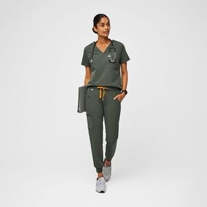 Figs scrubs set in moss zamora high waisted Zamora jogger and Catarina top